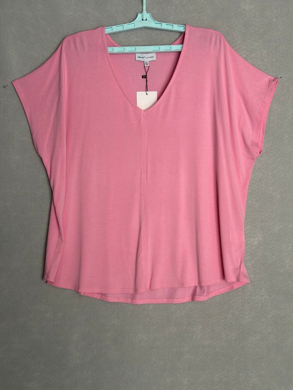 Gibson & Latimer Short Dolman Sleeve Top V-Neck Pink Women's XXL NEW
